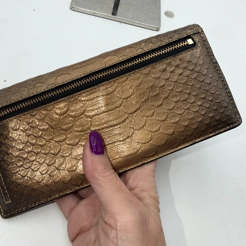 Coach Metallic Bronze Python Embossed Leather Slim Envelope Wallet - Picture 11 of 12